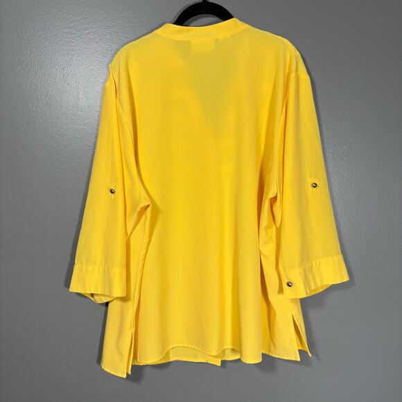 Kathy Che Bright Yellow Lagenlook Button Front Top - 22/24W - Women's Plus Size - Picture 6 of 6